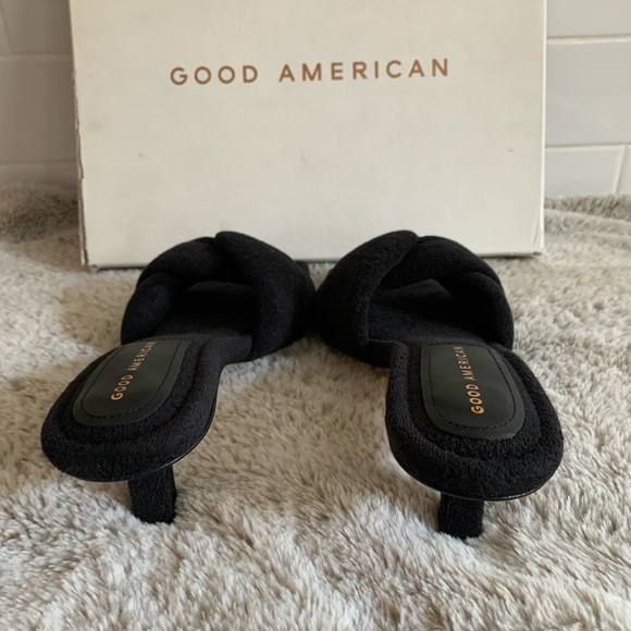 NEW Good American Terry Kickstand Black Low Heel Slides Sandals Womens 8.5 - Picture 5 of 10